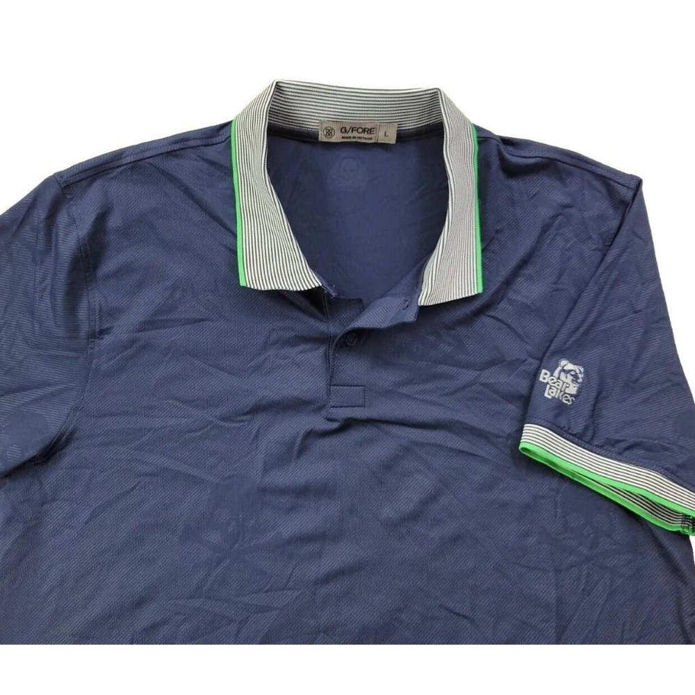 G/Fore Men's L Navy Performance Golf Polo Stretch Skull Jacquard "Bear Lakes"